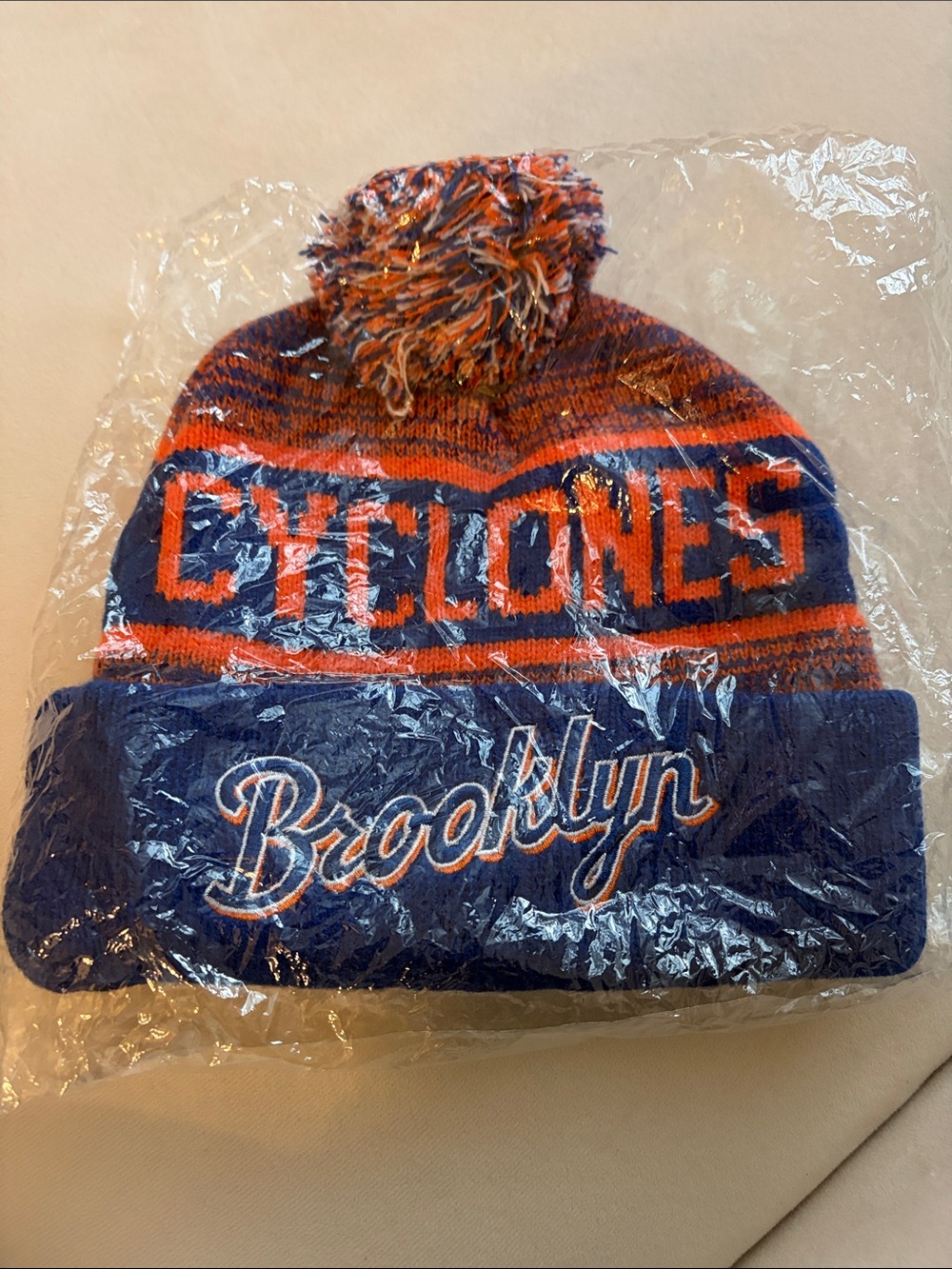 Brooklyn Cyclones Pom Beanie Hat - Blue & Orange